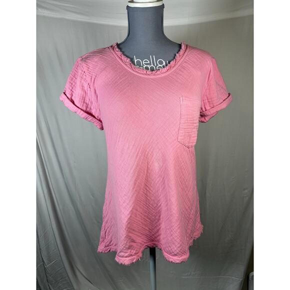 Sundance Small Cotton Textured Gauze Frayed Short Sleeve Blouse Boho Coastal - Picture 1 of 5